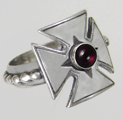 Sterling Silver Woman's Iron Cross Ring With Garnet Size 8